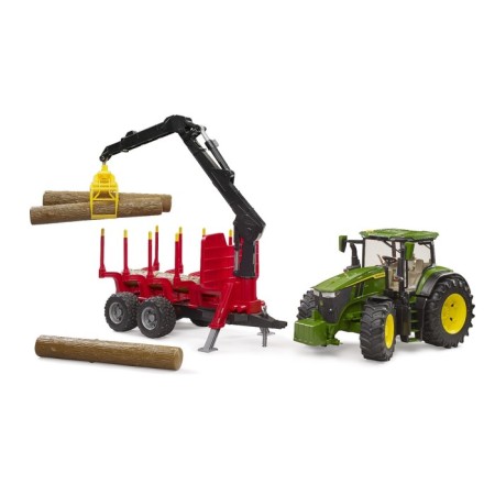 Tractor Bruder John Deere 7r 350 with trailer and 4 logs-6