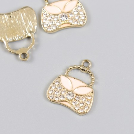 Decor for creativity metal, enamel, rhinestones "handbag" gold 1.8x2 cm