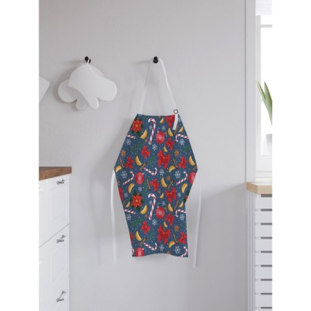 Apron kitchen with a “New Year's pattern with poinsettia”, adjustable, size OS