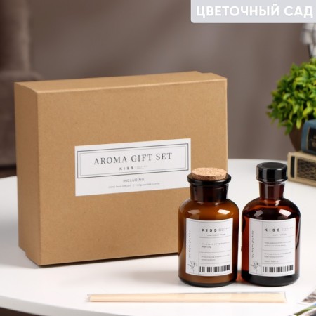 Gift set: diffuser 120 ml, aromatic candle, 120 g, flower garden-5
