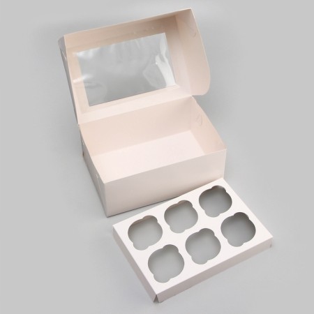 Packaging for 6 cupcakes with a window, white, 25 x 17 x 10 cm-3