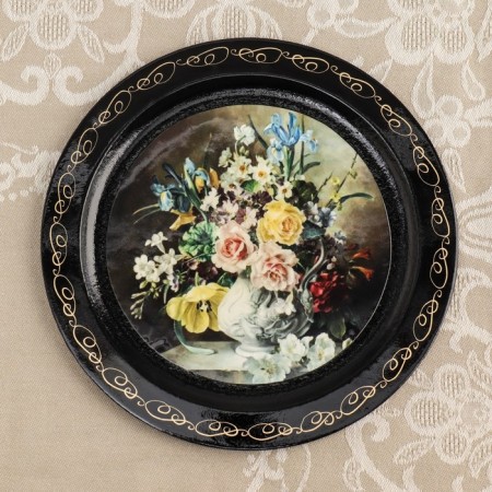 Panel-melting "Flowers", D = 18 cm, lacquer miniature, mix-7