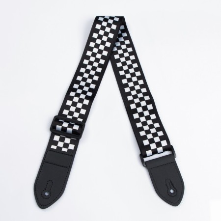 Guitar belt, checkers, 60-117x5 cm, black and white-2