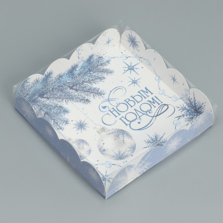 Box for confectionery products with PVC “Happy New Year!”, 13 x 13 x 3 cm, New Year-1