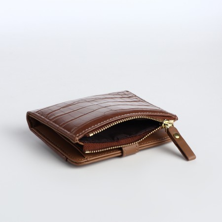 Women's wallet on the button, brown color-3