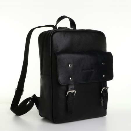 City backpack made of genuine leather with lightning, igermann, black color