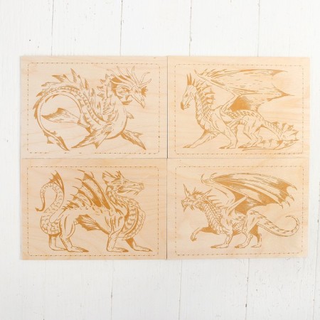 Boards for burning, 4 pcs: 19 × 13 cm, series "Dragons" + 1 clean board-1