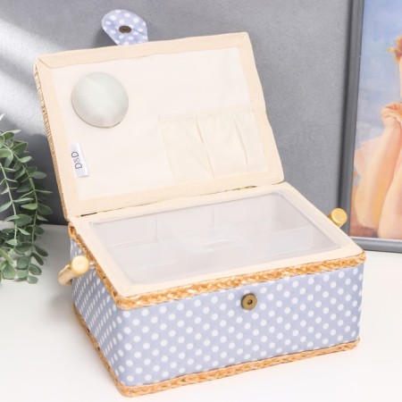 Casket for needlework "White peas on blue" 13x17.5x24 cm-3