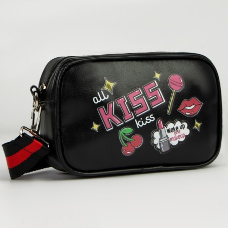 Children's bag for Kiss, artificial leather, on a strap, black, 18x6x11 cm-2