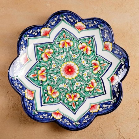 Largan Rishtan ceramics "Flowers", 32 cm, blue, corrugated-3