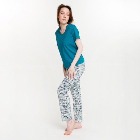 Female set (T -shirt, trousers), turquoise color, size 44-4