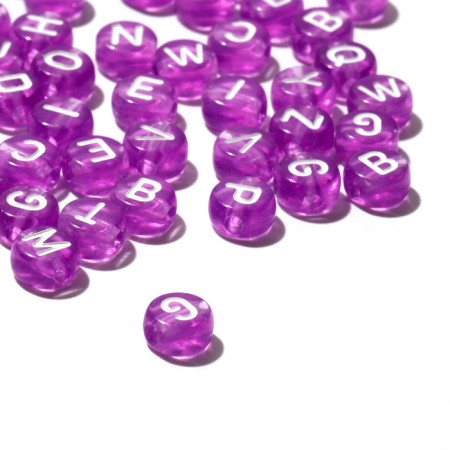 Acrylic bead "English letters" mix, 7 × 4 mm, set 10 g, color transparent purple-1