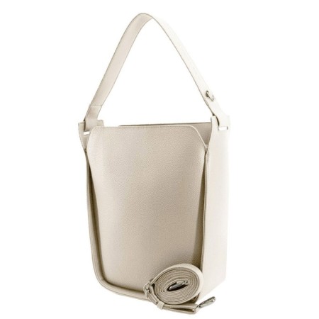 Bag women, genuine leather, beige, 31x10x24 cm