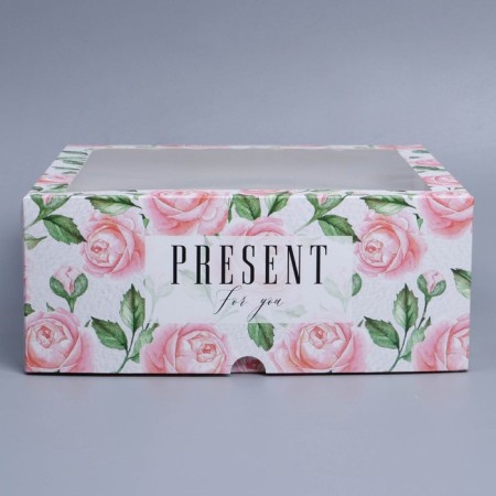 Capcake box, confectionery packaging with a window, 9 rose cells, 25 x 25 x 10 cm-2