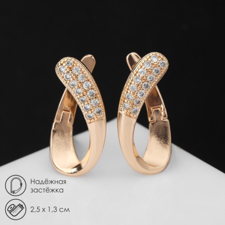 Earrings with rhinestones "Magic" curl, white color in gold
