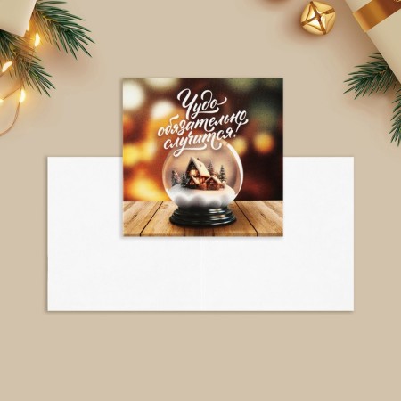 Minnaya postcard “Miracle will happen to!”, Snow ball 7 x 7 cm, New Year