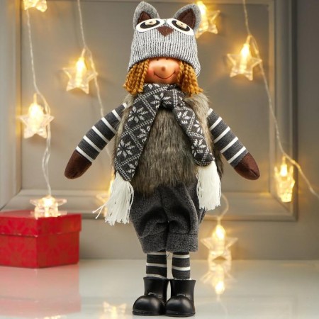 Interior doll "Girl in a fur coat and hat hat" 33 cm