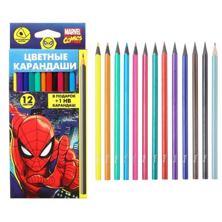 Colored pencils, 12 colors, trihedral, spider man-8