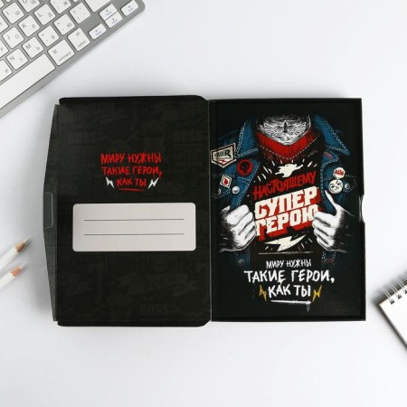 Diary in a gift box. Solid cover A5, 80l "Super Hero"-1