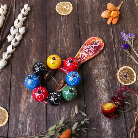 Musical instrument Marakas with balls and plates rainbow 25x13x5 cm mix-6