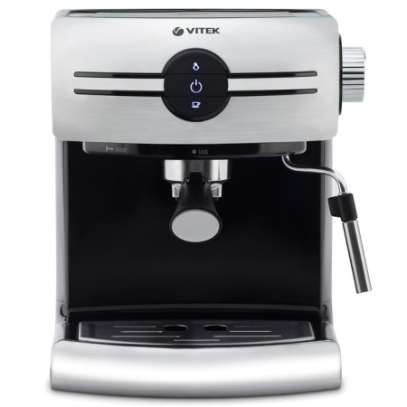 Vitek VT-1507 coffee maker, oknova, 1050 watts, 1.5 l, cappuccinator, silver-black