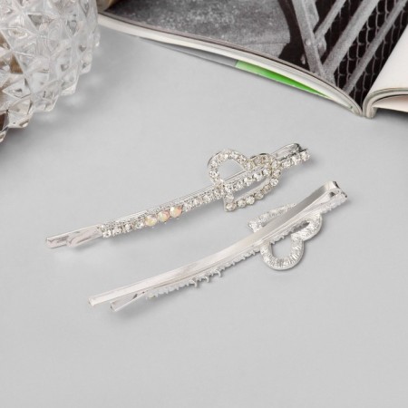 Hair invisibility "Ebba" (set 2 pcs) heart, 6 cm, silver-1