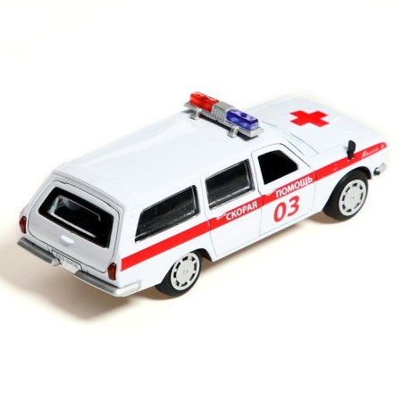 Metal GAZ-2402 Volga ambulance, 12 cm, doors and trunk open, white color-2