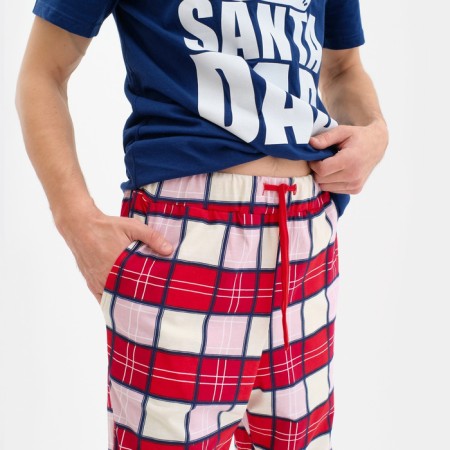 Pajama New Year's male KAFTAN "Santa Team", Blue/Red color, size 52-3