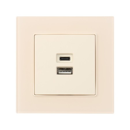 Socket with USB-A + usb-C connectors, 2.1 A, 5V, TOT MATTE GLASS, hidden, glass, beige-2