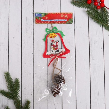 Decoration Christmas tree "bell with cones" Santa Claus and snowman 9x24 cm-1
