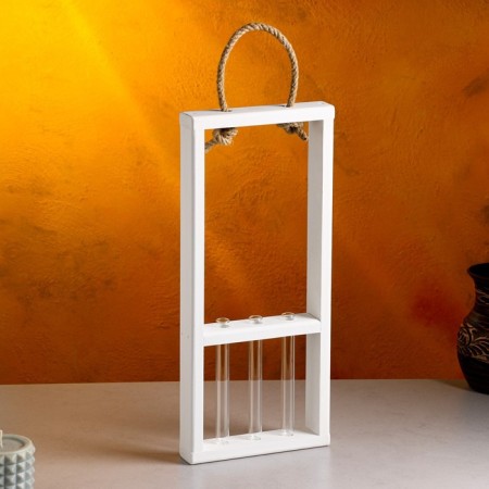 Kashpo wooden 18 × 5 × 40 cm with 3 flasks 15 cm "Extra frame", pen, white give beautifully-1