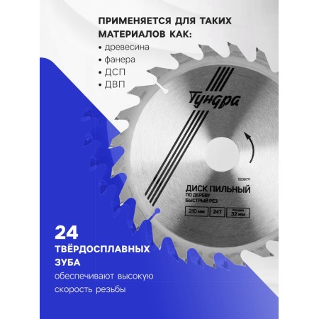 Disk of tundra wood, fast cut, 210 x 32 mm (rings at 22.20.16), 24 teeth-1