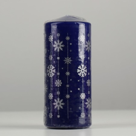 Candle - New Year's "Snowflakes" cylinder, 5x10 cm, blue with silver, mix-5