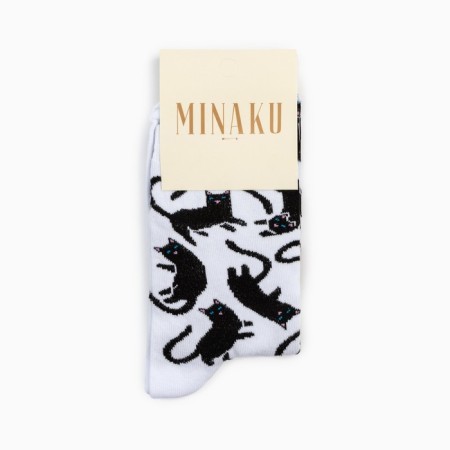 Minaku socks "cats", white color, size 40-41 (27 cm)-3