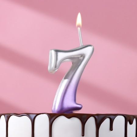 Candle for the cake "Oval", number "7", 5.5 cm, silver-sirn