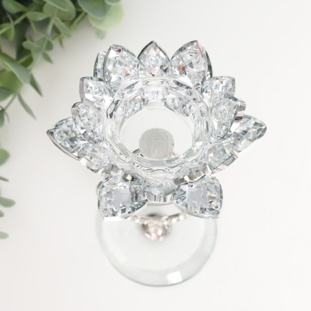 Glass candlestick, 1 candle "Lotus on rings" D-4 cm 11.2x9x16.5 cm-3