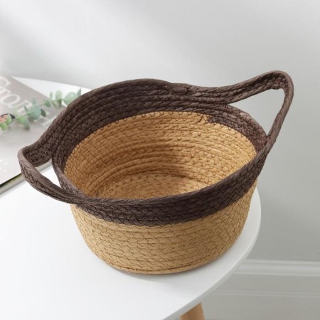 Basket for storage laid handmade Dalyan "Garden", with handles, 32 × 24 × 17 cm, brown color-1