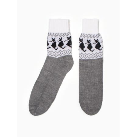 Women's woolen socks "cat", gray color, rr 25-27