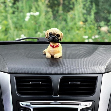 Dog on a car panel shocking his head, dog-2