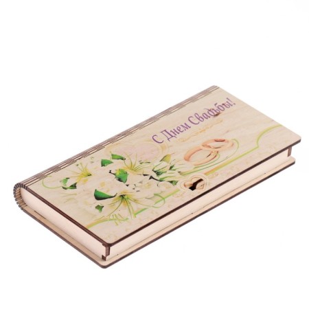 Wooden envelope "Happy Wedding Day!" lilies, 17x8 cm-1