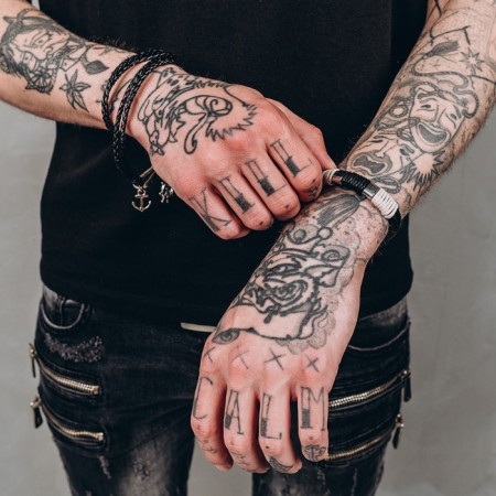 Unisex Bracelet "Gravity" anchor and helm, black color with silver, 77 cm-4