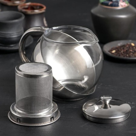 Glass teapot with metallic sieve "metallic", 750 ml-1