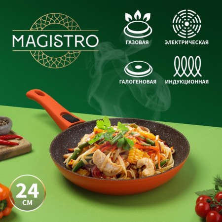 Pan Magistro Terra, D = 24 cm, the removable handle of Soft-Touch, anti-stick coating, induction, color orange
