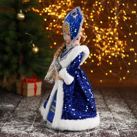Snow Maiden "in a blue fur coat and kokoshnik" 17x35 cm-3