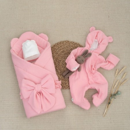 Kinderlitto “Muslin” discharge kit, 4 items, height 50-56 cm, bright pink color