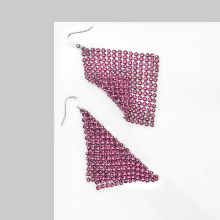 Earrings "Disco" chain mail volumetric, pink color, 8 cm-1