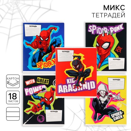 Notebook in a line of 18 sheets, 5 types of mix, cover coated cardboard, spider-man