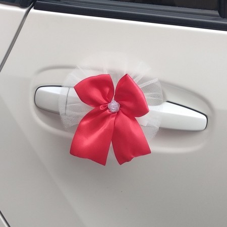 Bows on the handles of a wedding car, 4 pcs., Reds