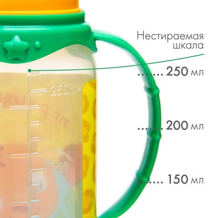 A bottle for feeding "Trend. Leopard ", classic throat, 250 ml., 3 months, cylinder, with handles-2