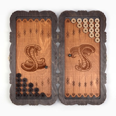 Wooden backgamber carved large "cobra", 45 x 45 cm-3